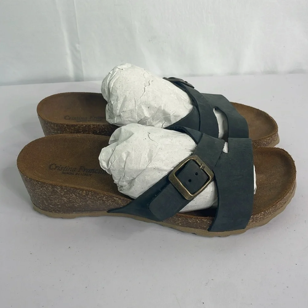 Cristina Francini, gray leather buckle sandals made in Italy